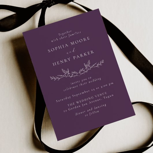 Elegant Purple Modern Line Art Wedding  Kaart
