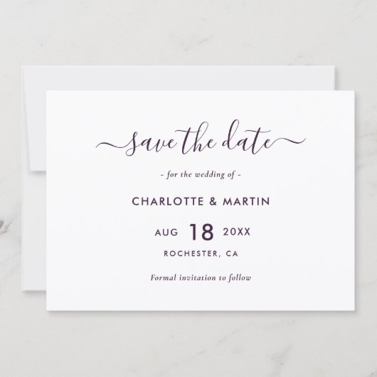 Elegant Purple Modern Script Wedding Save The Date (Voorkant)