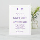 Elegant Purple Monogram Wedding  Kaart (Staand voorkant)