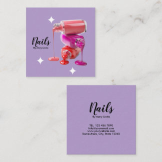 Elegant Purple Nail Technician Vierkante Visitekaartje