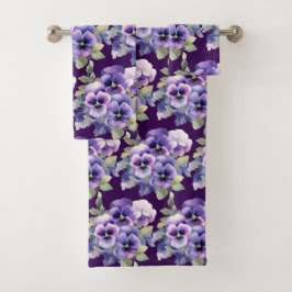 Elegant Purple Pansy Pansies Floral Towel Set Bad Handdoek