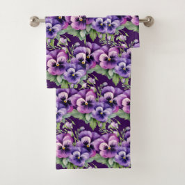 Elegant Purple Pansy Pansies Floral Towel Set Bad Handdoek