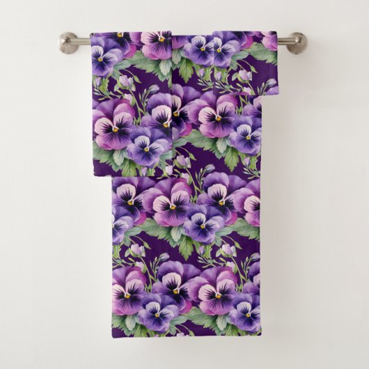 Elegant Purple Pansy Pansies Floral Towel Set Bad Handdoek (Insitu)