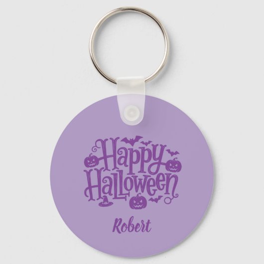 Elegant purple Personalized name Halloween Sleutelhanger (Voorkant)