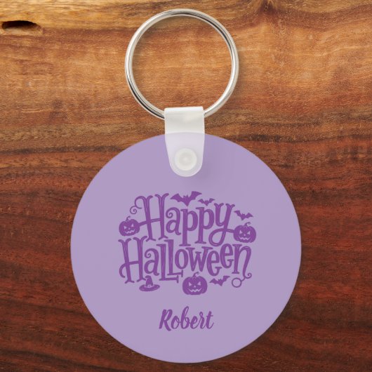 Elegant purple Personalized name Halloween Sleutelhanger (Achterkant)