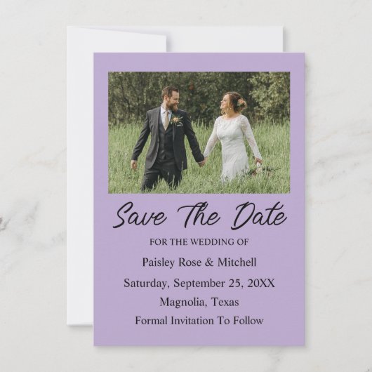 Elegant Purple Photo Wedding Save The Date Card (Voorkant)