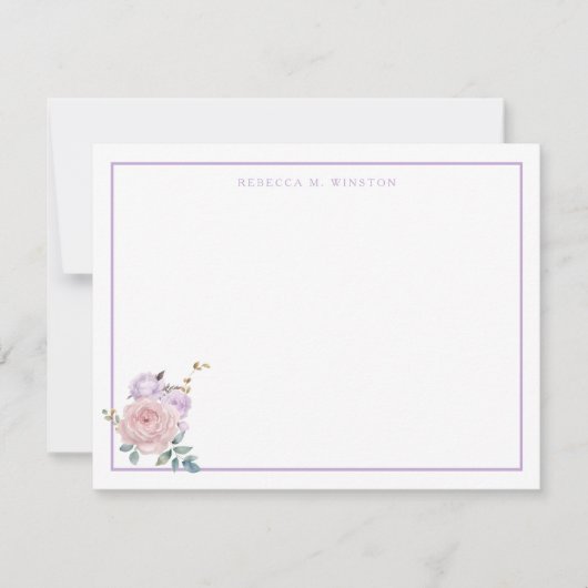 Elegant Purple Pink Greenery Personalized  Notitiekaartje (Voorkant)