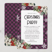 Elegant Purple Plaid Botanical Christmas Party Kaart (Voorkant / Achterkant)