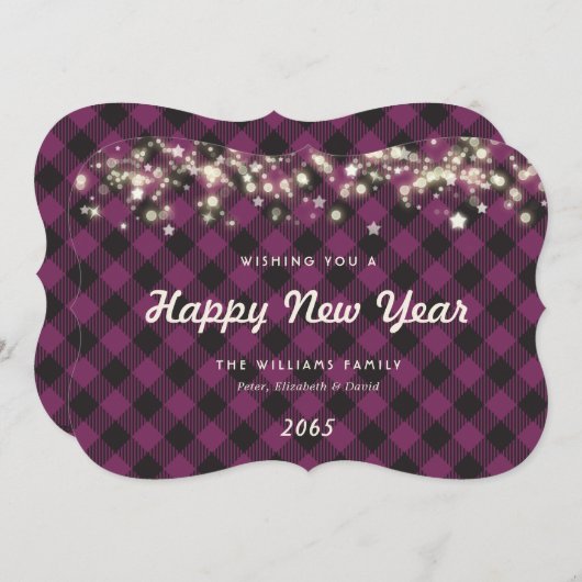 Elegant Purple Plaid New Year Card Feestdagenkaart (Voorkant / Achterkant)