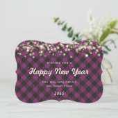Elegant Purple Plaid New Year Card Feestdagenkaart (Staand voorkant)