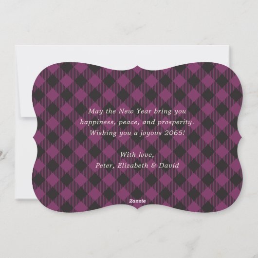 Elegant Purple Plaid New Year Card Feestdagenkaart (Achterkant)