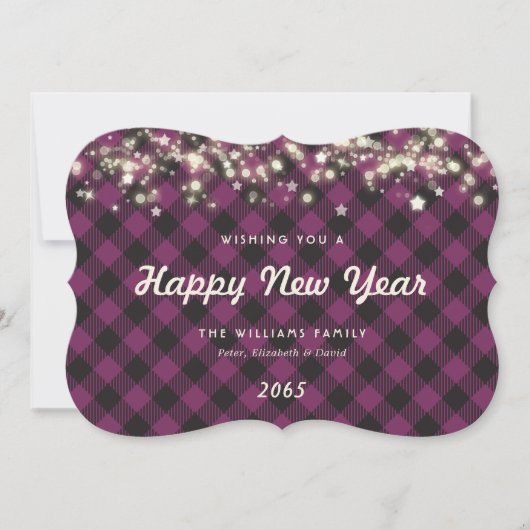 Elegant Purple Plaid New Year Card Feestdagenkaart (Voorkant)