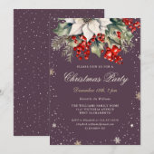 Elegant Purple Poinsettia Berries Christmas Party Kaart (Voorkant / Achterkant)