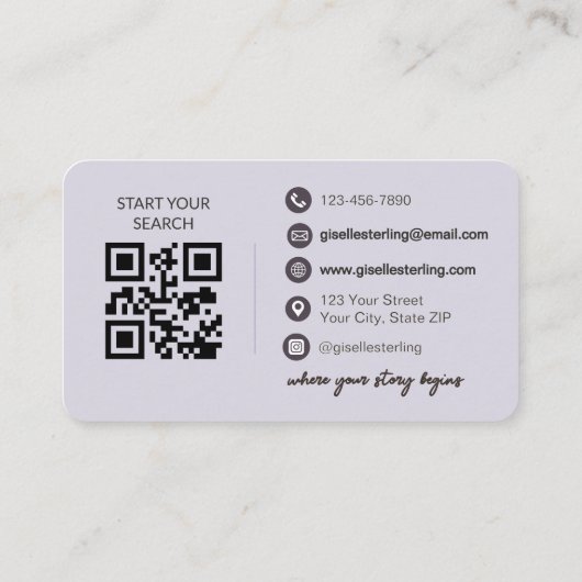 Elegant Purple Realtor QR Code Visitekaartje (Achterkant)