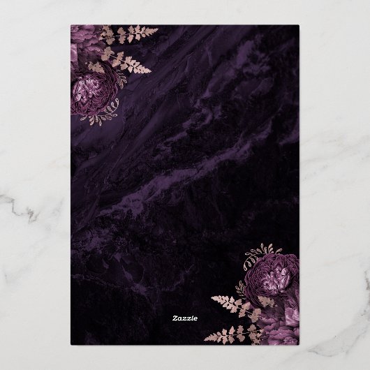Elegant Purple Rose Gold Floral Wedding Folie Uitnodiging (Achterkant)