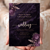 Elegant Purple Rose Gold Floral Wedding Folie Uitnodiging