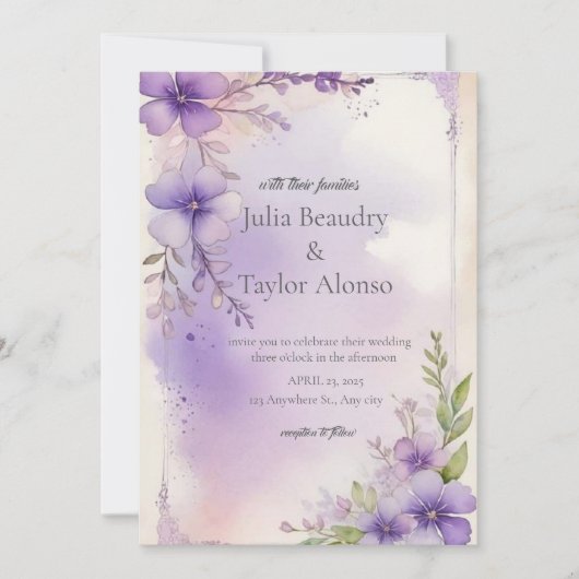 Elegant Purple Rose Wedding Invite Kaart (Voorkant)