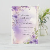 Elegant Purple Rose Wedding Invite Kaart (Staand voorkant)