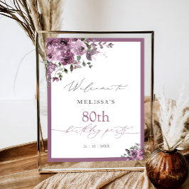 Elegant Purple Roses Any Age Birthday Welcome Poster
