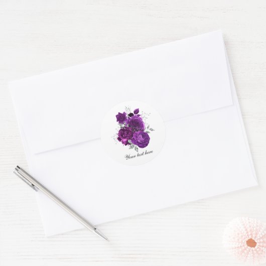 Elegant purple roses Wedding customizable Ronde Sticker (Envelop)