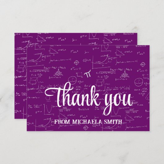 Elegant Purple Script Mathematics Graduation Thank Bedankkaart (Voorkant / Achterkant)