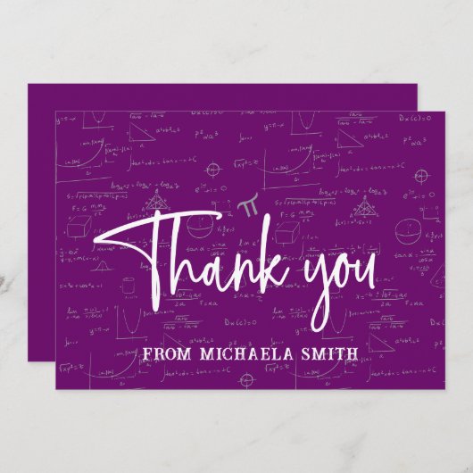 Elegant Purple Script Typography Math Graduation Bedankkaart (Voorkant / Achterkant)