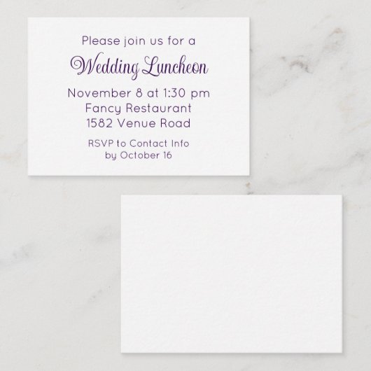 Elegant Purple Script Wedding Event Invitation Informatiekaartje (Voorkant / Achterkant)