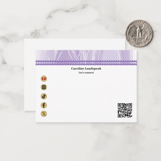 Elegant Purple Silk, Social Media & QR Code Notitiekaartje (Voorkant / Achterkant in situ)