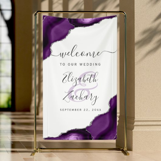 Elegant Purple Silver Agate Wedding Welcome Spandoek