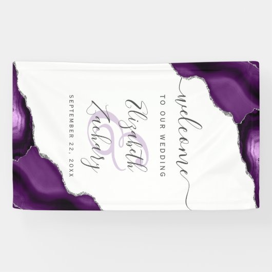 Elegant Purple Silver Agate Wedding Welcome Spandoek (Horizontaal)
