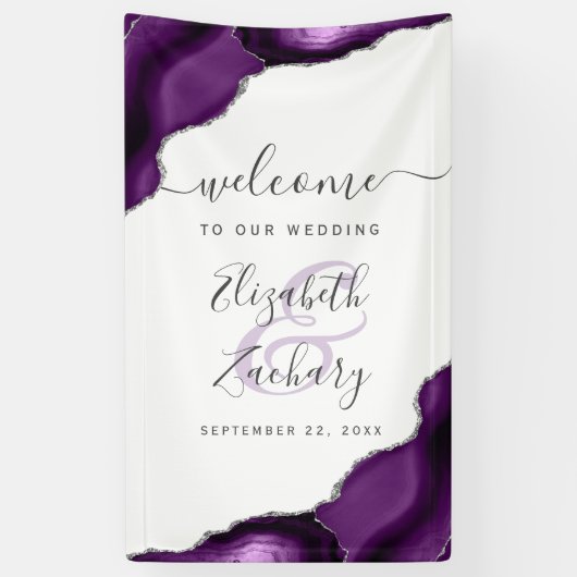 Elegant Purple Silver Agate Wedding Welcome Spandoek (Verticaal)