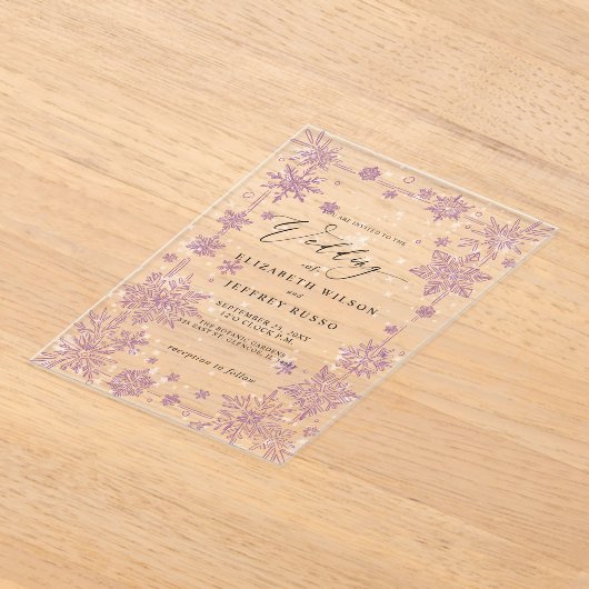 Elegant Purple snowflakes Winter Wedding Acryl Uitnodigingen (Laagn)
