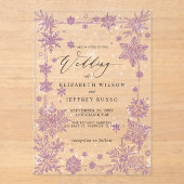 Elegant Purple snowflakes Winter Wedding Acryl Uitnodigingen (Voorkant)