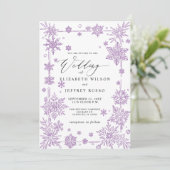 Elegant Purple snowflakes Winter Wedding Kaart (Staand voorkant)