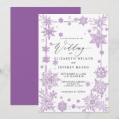 Elegant Purple snowflakes Winter Wedding Kaart (Voorkant / Achterkant)