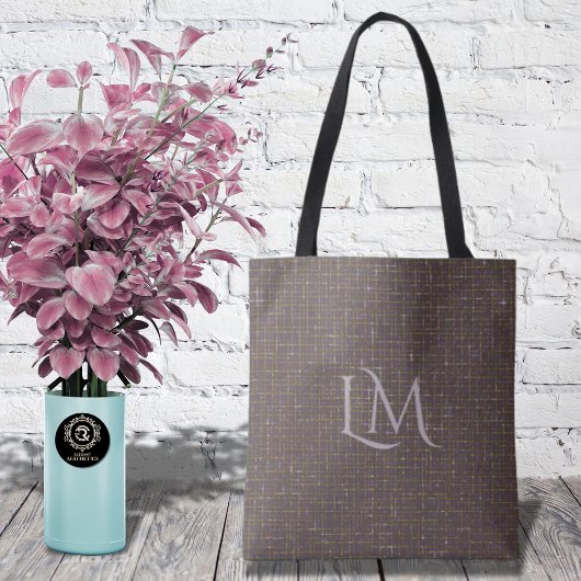 Elegant Purple Taupe Monogram with Subtle Sparkle Tote Bag