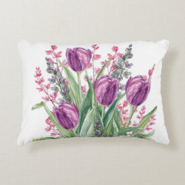 Elegant, Purple Tulip Flowers Pattern  Purple Accent Kussen