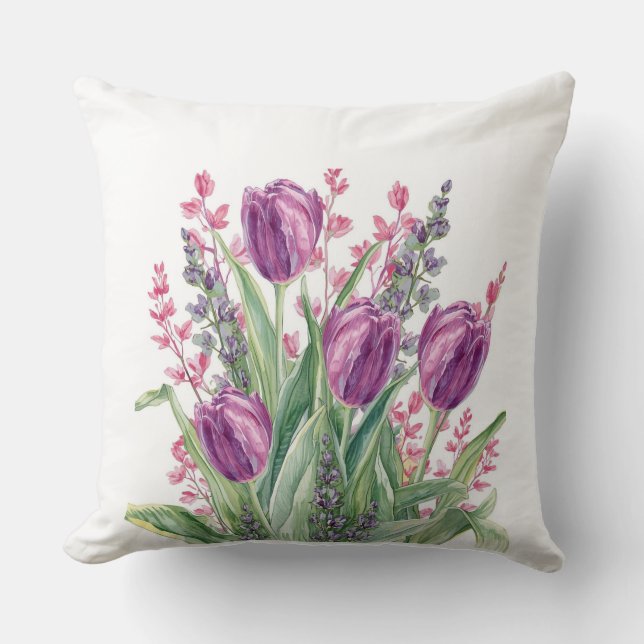 Elegant, Purple Tulip Flowers Pattern  Purple Stri Kussen (Voorkant)