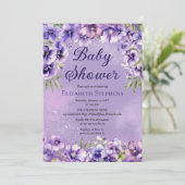 Elegant Purple Violets Floral Baby Shower Kaart (Staand voorkant)