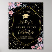 Elegant Purple watercolor flowers Graduation Poster (Voorkant)