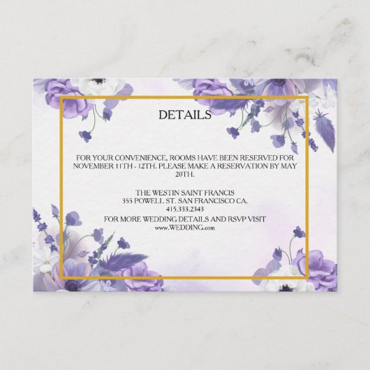 Elegant Purple Watercolor wedding Informatiekaartje (Voorkant)