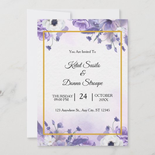 Elegant Purple Watercolor wedding Kaart (Voorkant)