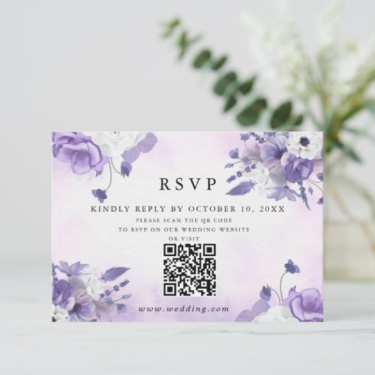 Elegant Purple Watercolor wedding RSVP Kaartje (Staand voorkant)