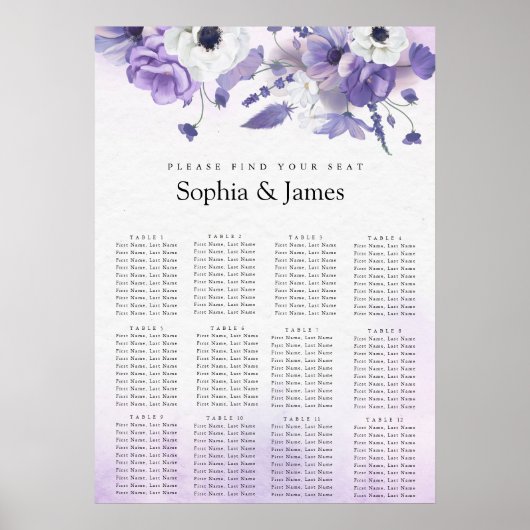 Elegant Purple Watercolor wedding seating chart Poster (Voorkant)