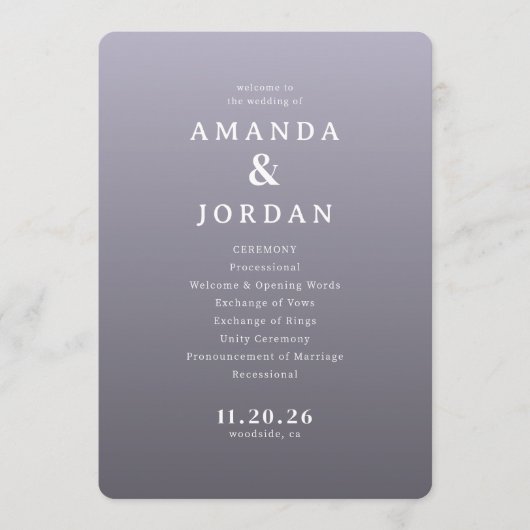 Elegant Purple Wedding Ceremony Template Programmakaart (Voorkant)