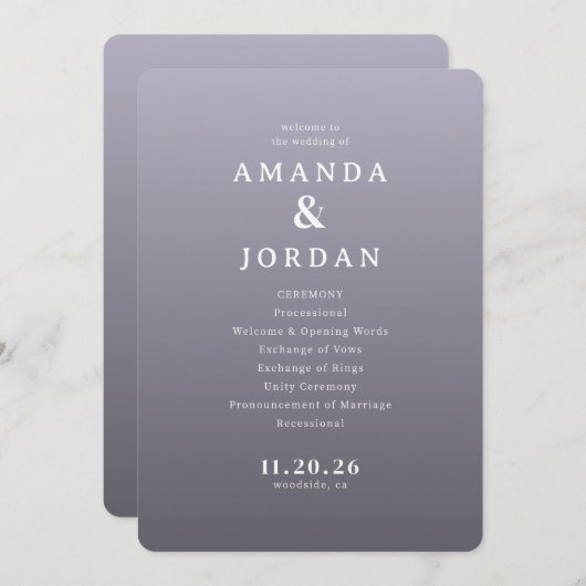 Elegant Purple Wedding Ceremony Template Programmakaart (Voorkant / Achterkant)