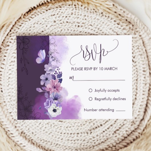 Elegant Purple Wedding RSVP Response Card Kaartje