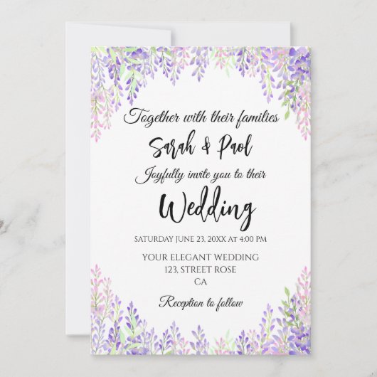 Elegant purple wisteria flower Wedding Kaart (Voorkant)
