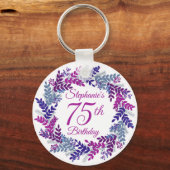 Elegant Purple Wreath 75th Birthday Sleutelhanger (Voorkant)