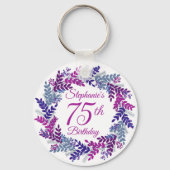 Elegant Purple Wreath 75th Birthday Sleutelhanger (Achterkant)